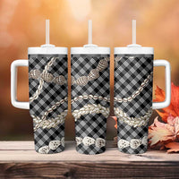 Black Aloha Hawaii Shell Lei Tumbler With Handle Palaka Hebrew Cone Honey Cowrie Elegant Curves - Polynesian Pride
