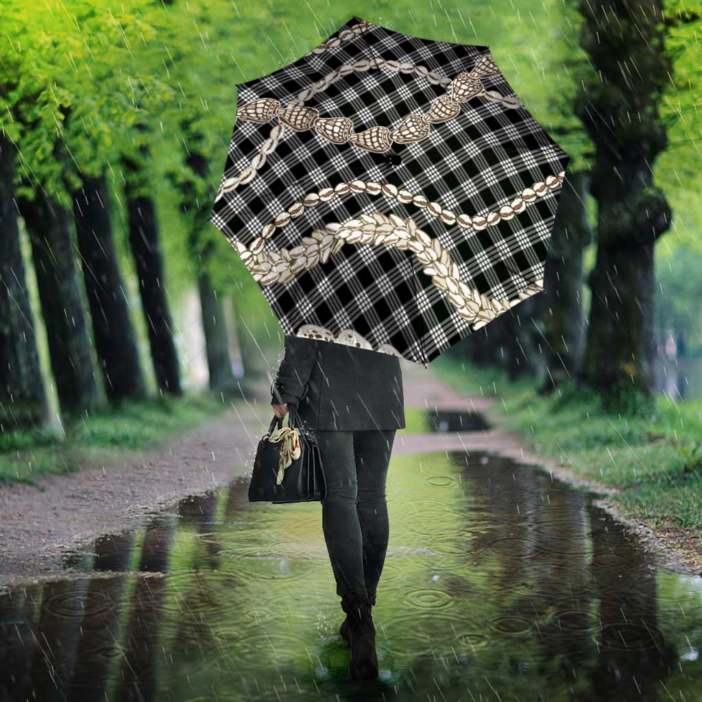 Black Aloha Hawaii Shell Lei Umbrella Palaka Hebrew Cone Honey Cowrie Elegant Curves - Polynesian Pride