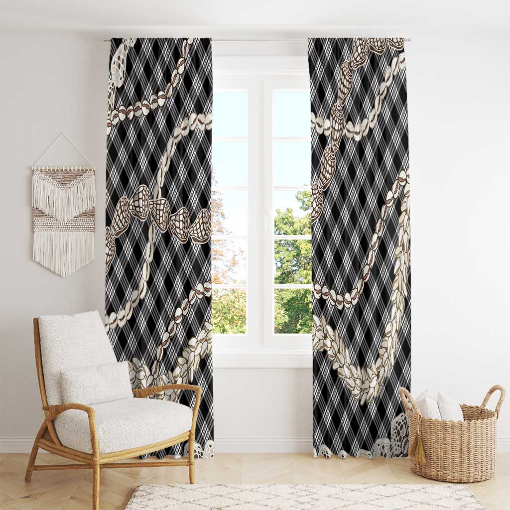 Black Aloha Hawaii Shell Lei Window Curtain Palaka Hebrew Cone Honey Cowrie Elegant Curves - Polynesian Pride