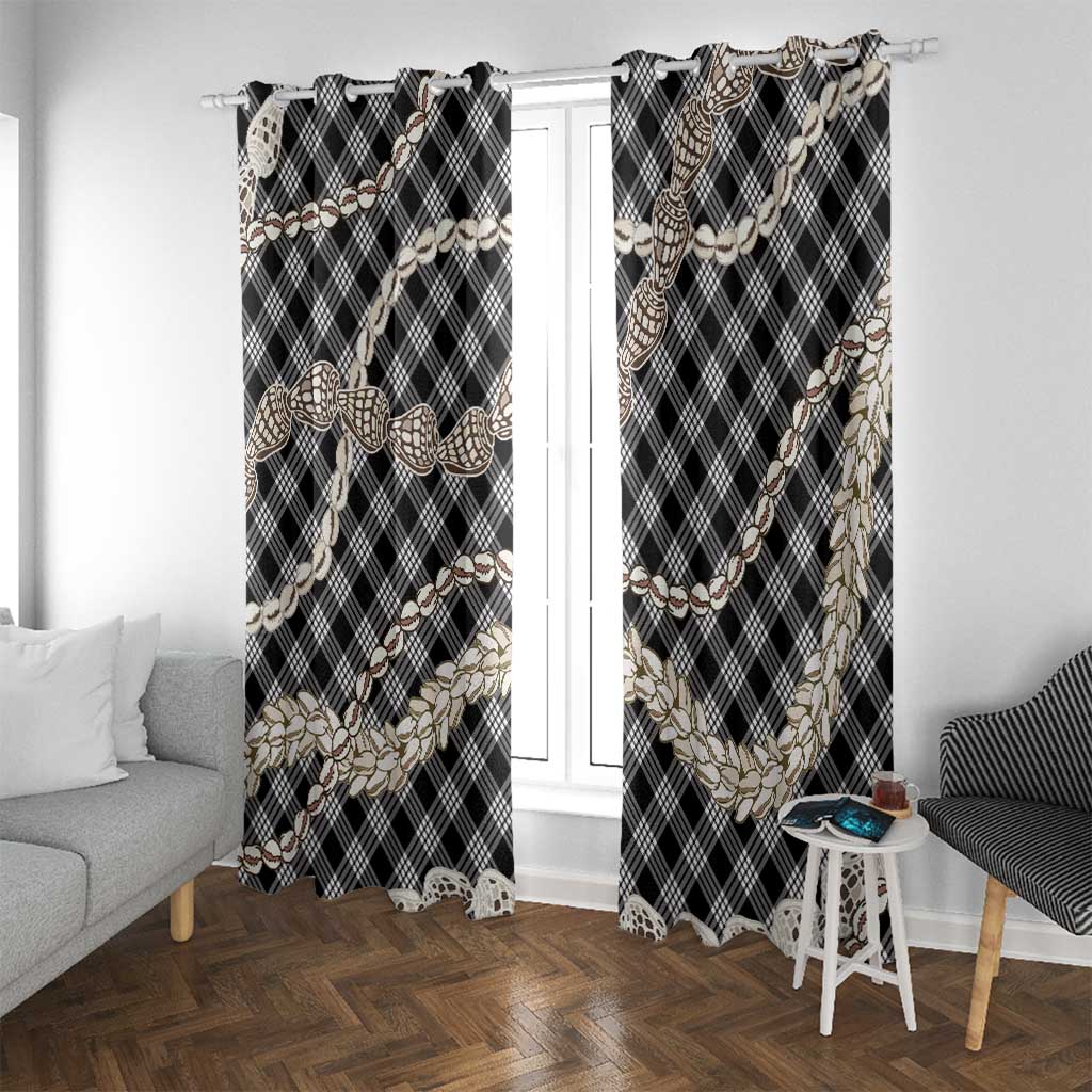 Black Aloha Hawaii Shell Lei Window Curtain Palaka Hebrew Cone Honey Cowrie Elegant Curves - Polynesian Pride