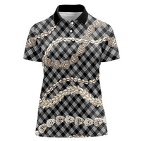 Black Aloha Hawaii Shell Lei Women Polo Shirt Palaka Hebrew Cone Honey Cowrie Elegant Curves LT14 Female Black - Polynesian Pride