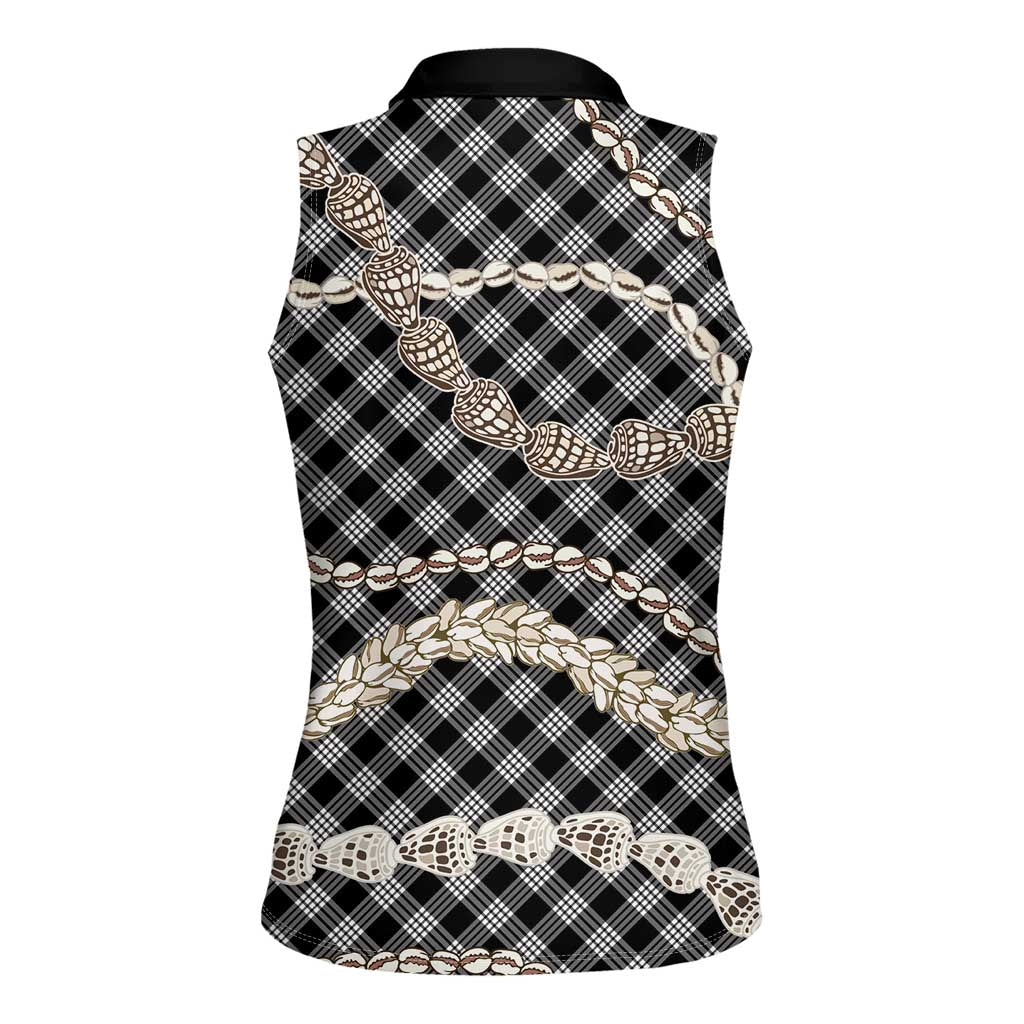 Black Aloha Hawaii Shell Lei Women Sleeveless Polo Shirt Palaka Hebrew Cone Honey Cowrie Elegant Curves LT14 - Polynesian Pride