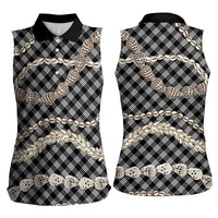 Black Aloha Hawaii Shell Lei Women Sleeveless Polo Shirt Palaka Hebrew Cone Honey Cowrie Elegant Curves LT14 - Polynesian Pride