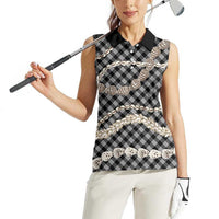 Black Aloha Hawaii Shell Lei Women Sleeveless Polo Shirt Palaka Hebrew Cone Honey Cowrie Elegant Curves LT14 - Polynesian Pride