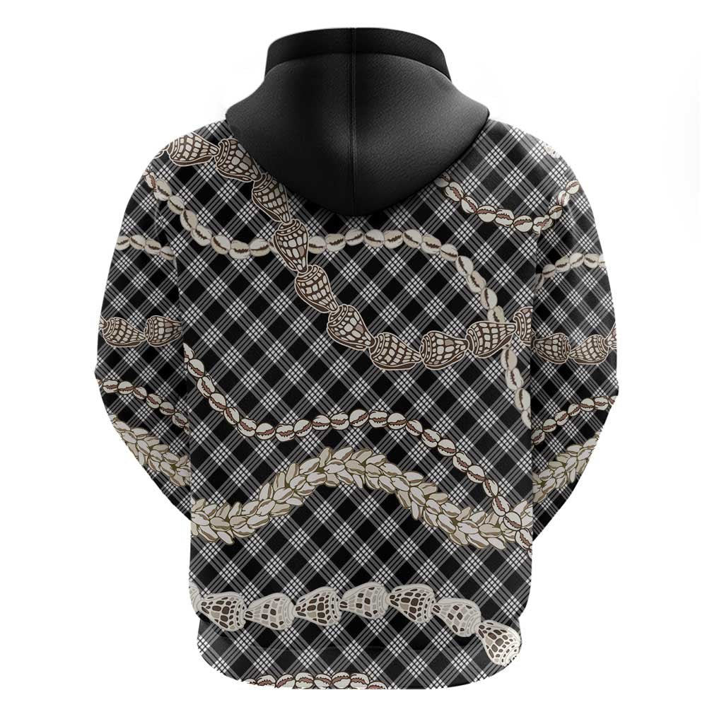 Black Aloha Hawaii Shell Lei Zip Hoodie Palaka Hebrew Cone Honey Cowrie Elegant Curves LT14 - Polynesian Pride