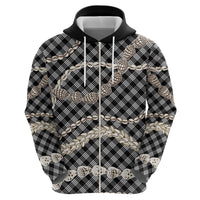 Black Aloha Hawaii Shell Lei Zip Hoodie Palaka Hebrew Cone Honey Cowrie Elegant Curves LT14 - Polynesian Pride