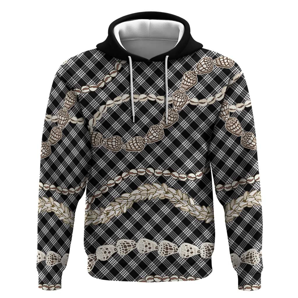 Black Aloha Hawaii Shell Lei Zip Hoodie Palaka Hebrew Cone Honey Cowrie Elegant Curves LT14 Pullover Hoodie Black - Polynesian Pride