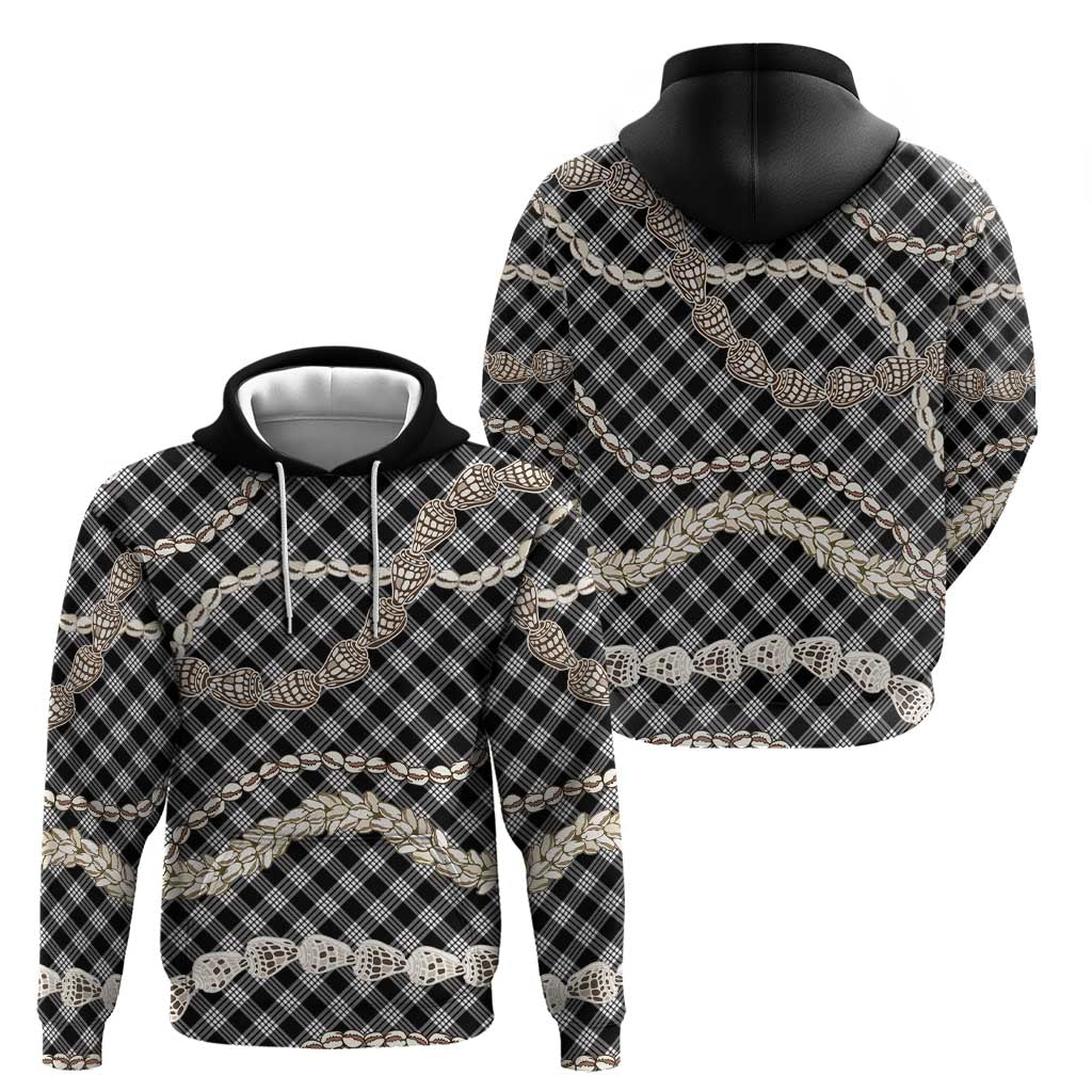 Black Aloha Hawaii Shell Lei Zip Hoodie Palaka Hebrew Cone Honey Cowrie Elegant Curves LT14 - Polynesian Pride