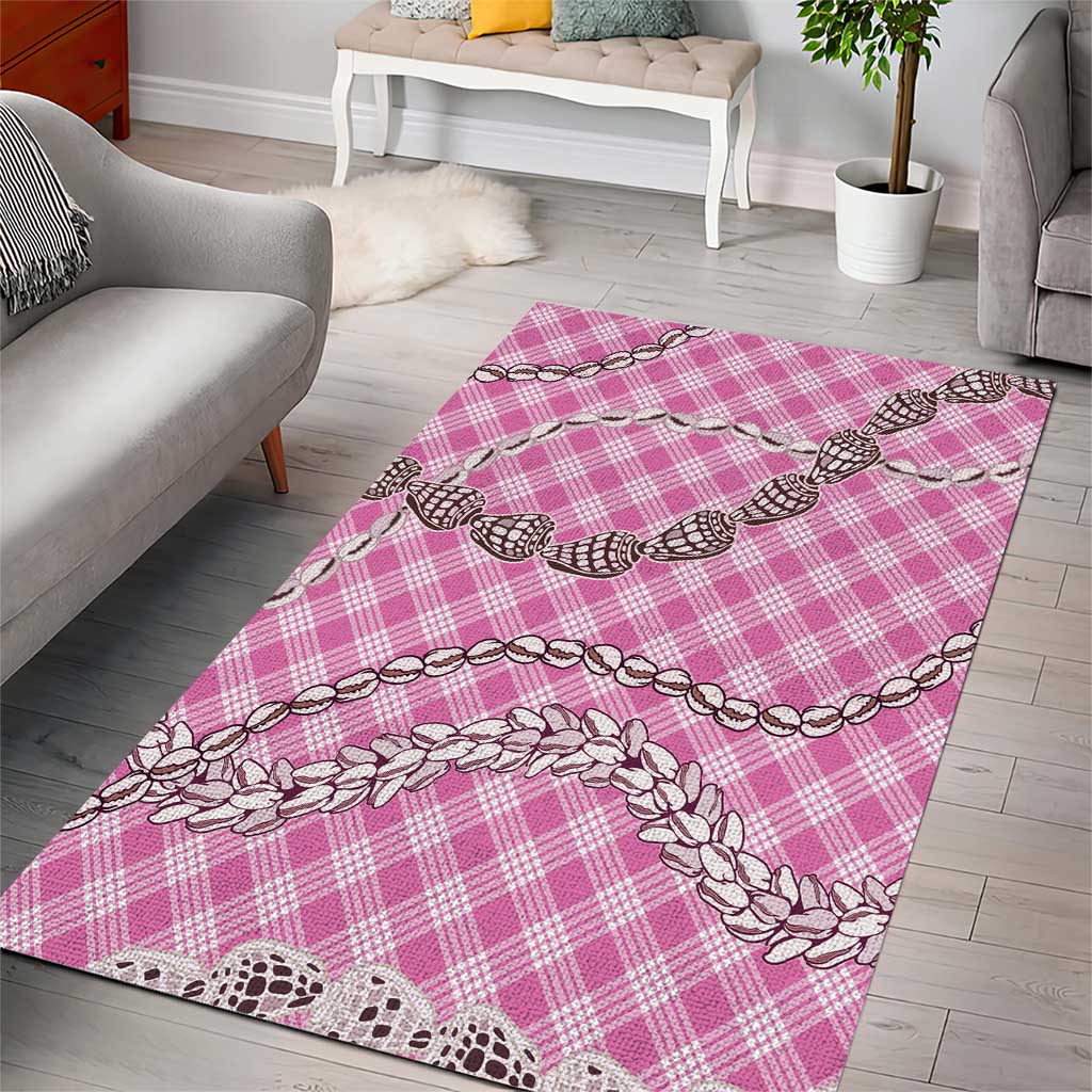 Pink Aloha Hawaii Shell Lei Area Rug Palaka Hebrew Cone Honey Cowrie Elegant Curves - Polynesian Pride