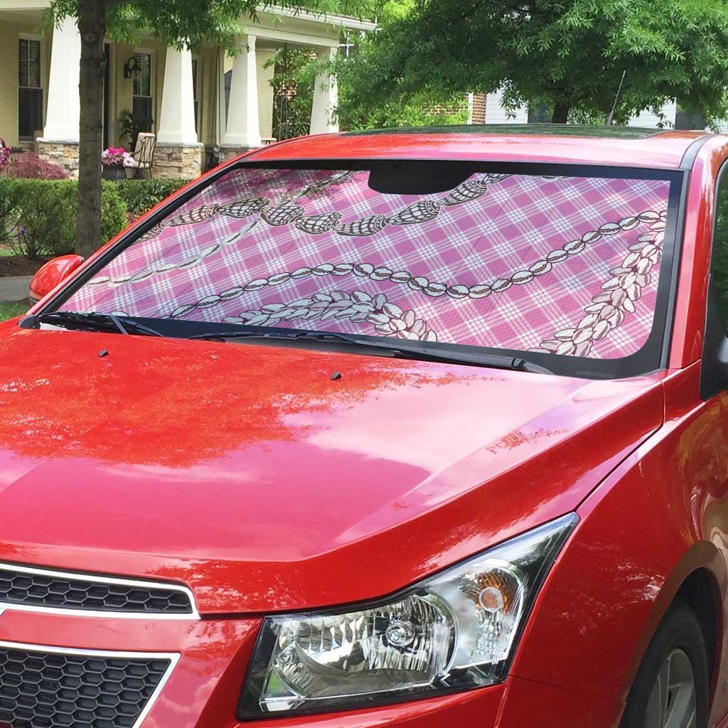 Pink Aloha Hawaii Shell Lei Auto Sun Shade Palaka Hebrew Cone Honey Cowrie Elegant Curves - Polynesian Pride