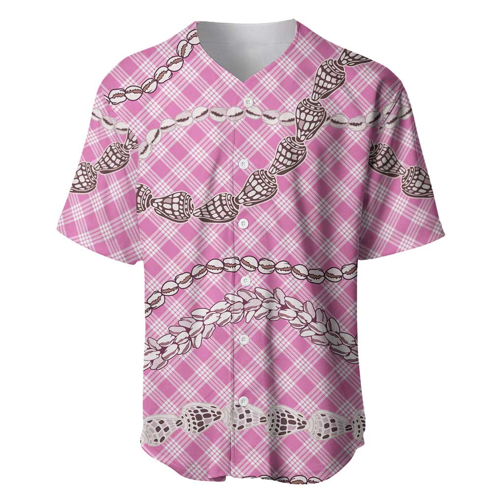 Pink Aloha Hawaii Shell Lei Baseball Jersey Palaka Hebrew Cone Honey Cowrie Elegant Curves - Polynesian Pride