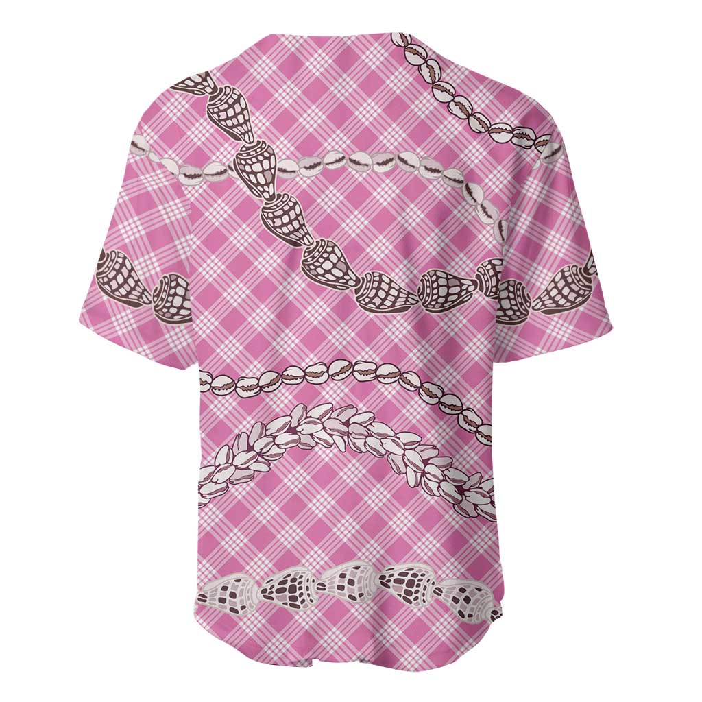 Pink Aloha Hawaii Shell Lei Baseball Jersey Palaka Hebrew Cone Honey Cowrie Elegant Curves - Polynesian Pride