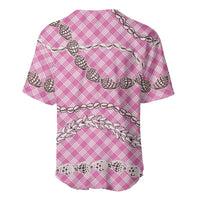 Pink Aloha Hawaii Shell Lei Baseball Jersey Palaka Hebrew Cone Honey Cowrie Elegant Curves - Polynesian Pride