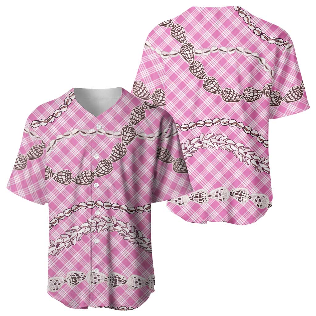 Pink Aloha Hawaii Shell Lei Baseball Jersey Palaka Hebrew Cone Honey Cowrie Elegant Curves - Polynesian Pride
