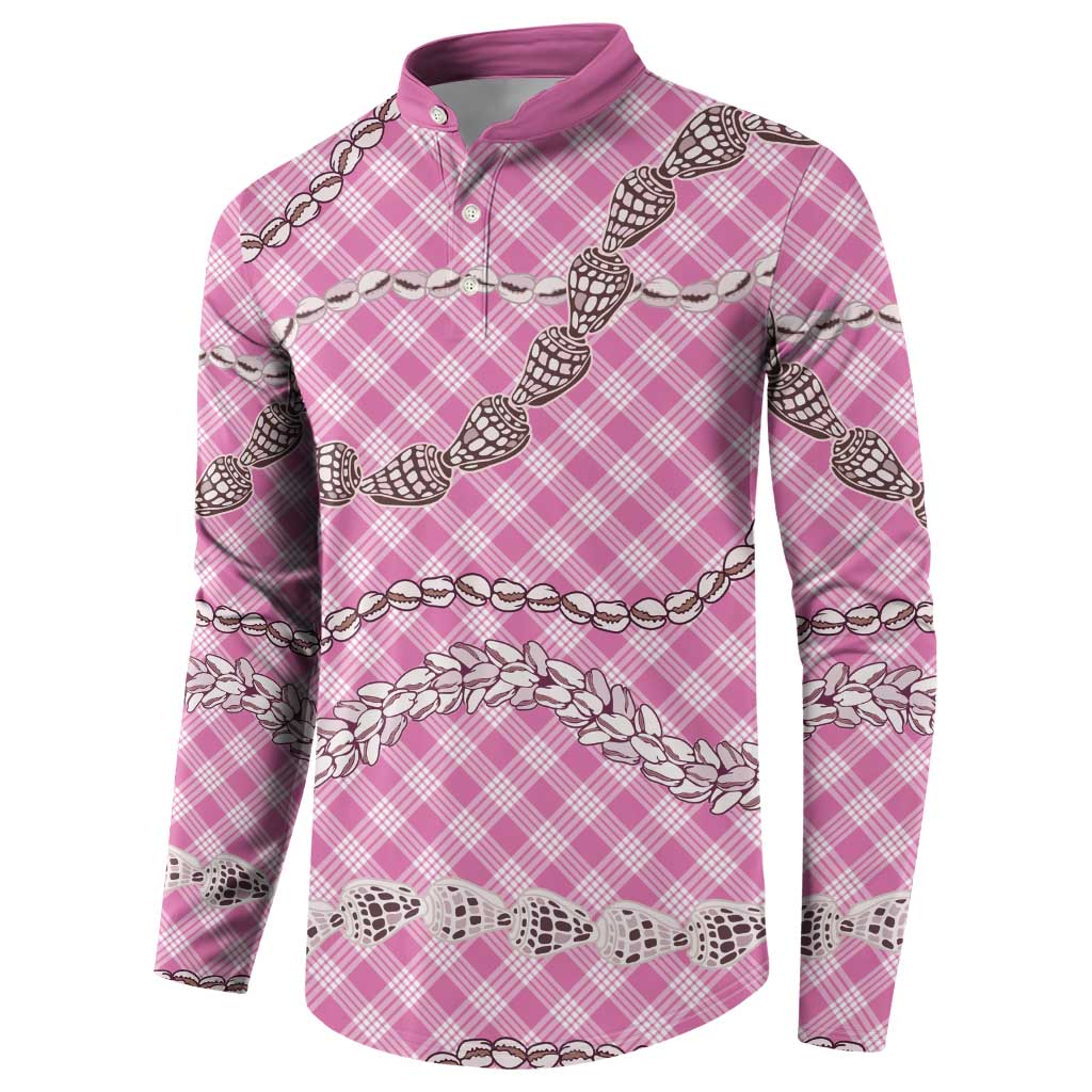 Pink Aloha Hawaii Shell Lei Button Sweatshirt Palaka Hebrew Cone Honey Cowrie Elegant Curves - Polynesian Pride
