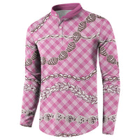 Pink Aloha Hawaii Shell Lei Button Sweatshirt Palaka Hebrew Cone Honey Cowrie Elegant Curves - Polynesian Pride