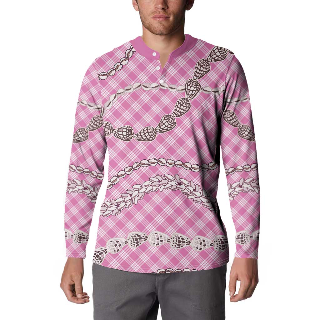 Pink Aloha Hawaii Shell Lei Button Sweatshirt Palaka Hebrew Cone Honey Cowrie Elegant Curves - Polynesian Pride