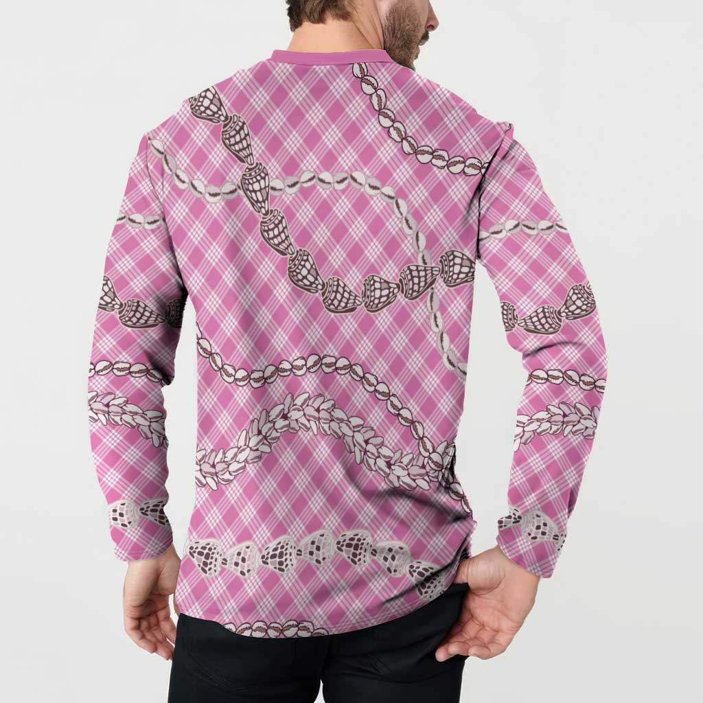 Pink Aloha Hawaii Shell Lei Button Sweatshirt Palaka Hebrew Cone Honey Cowrie Elegant Curves - Polynesian Pride
