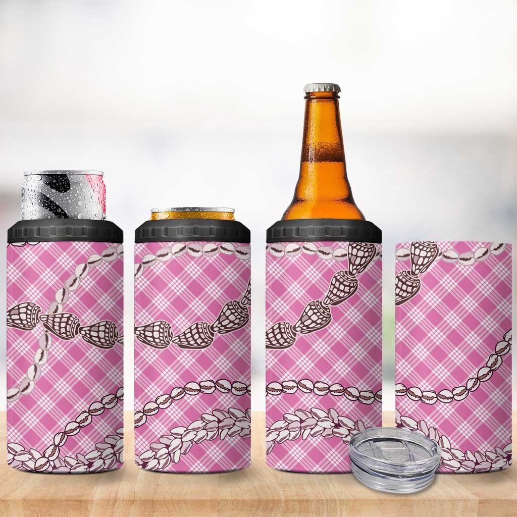 Pink Aloha Hawaii Shell Lei 4 in 1 Can Cooler Tumbler Palaka Hebrew Cone Honey Cowrie Elegant Curves LT14 - Polynesian Pride