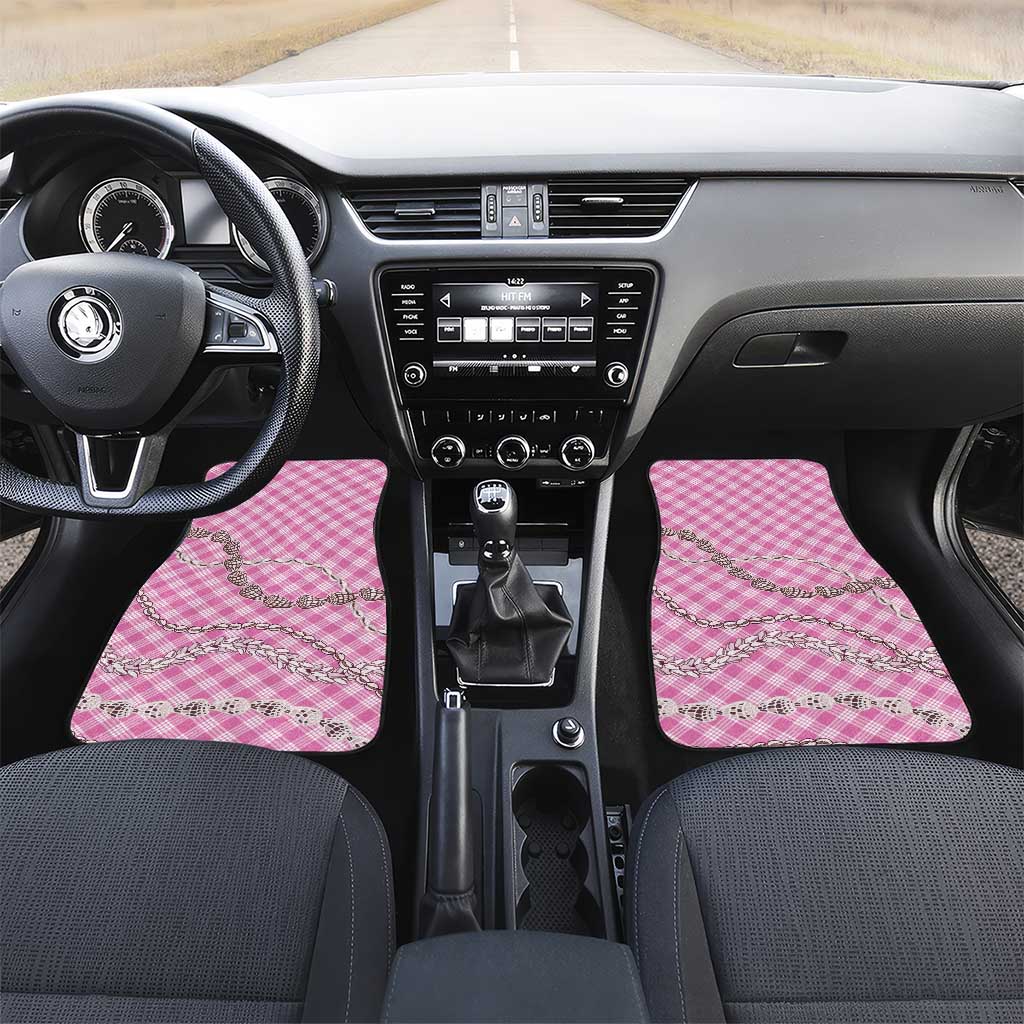 Pink Aloha Hawaii Shell Lei Car Mats Palaka Hebrew Cone Honey Cowrie Elegant Curves LT14 Set 2pcs - Front Pink - Polynesian Pride