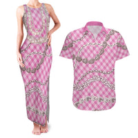 Pink Aloha Hawaii Shell Lei Couples Matching Tank Maxi Dress and Hawaiian Shirt Palaka Hebrew Cone Honey Cowrie Elegant Curves LT14 Pink - Polynesian Pride