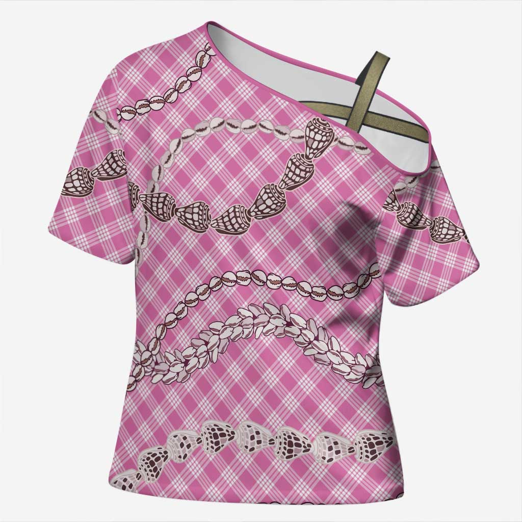 Pink Aloha Hawaii Shell Lei Cross Shoulder Shirt Palaka Hebrew Cone Honey Cowrie Elegant Curves LT14 Female Pink - Polynesian Pride