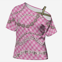 Pink Aloha Hawaii Shell Lei Cross Shoulder Shirt Palaka Hebrew Cone Honey Cowrie Elegant Curves LT14 Female Pink - Polynesian Pride