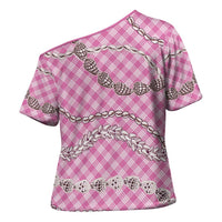 Pink Aloha Hawaii Shell Lei Cross Shoulder Shirt Palaka Hebrew Cone Honey Cowrie Elegant Curves LT14 - Polynesian Pride