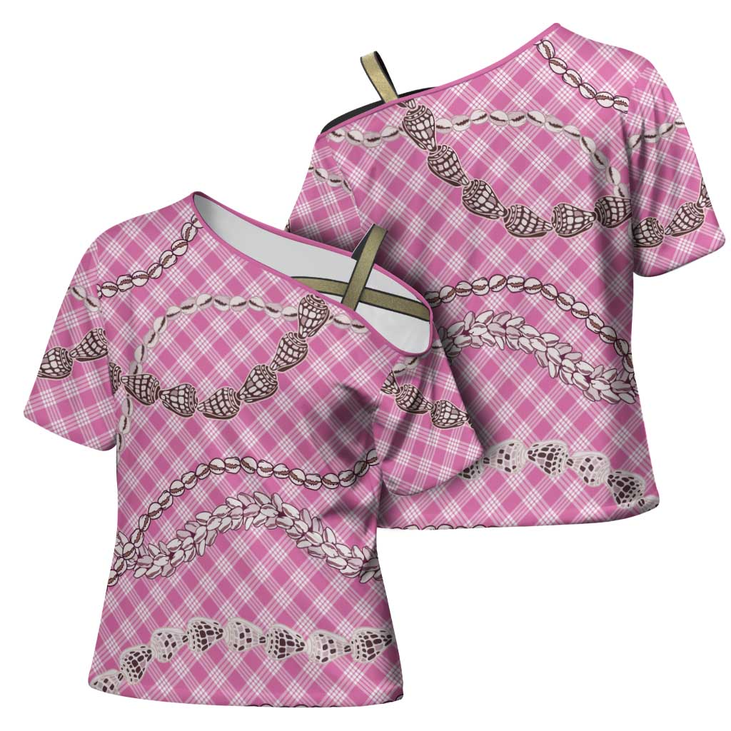 Pink Aloha Hawaii Shell Lei Cross Shoulder Shirt Palaka Hebrew Cone Honey Cowrie Elegant Curves LT14 - Polynesian Pride
