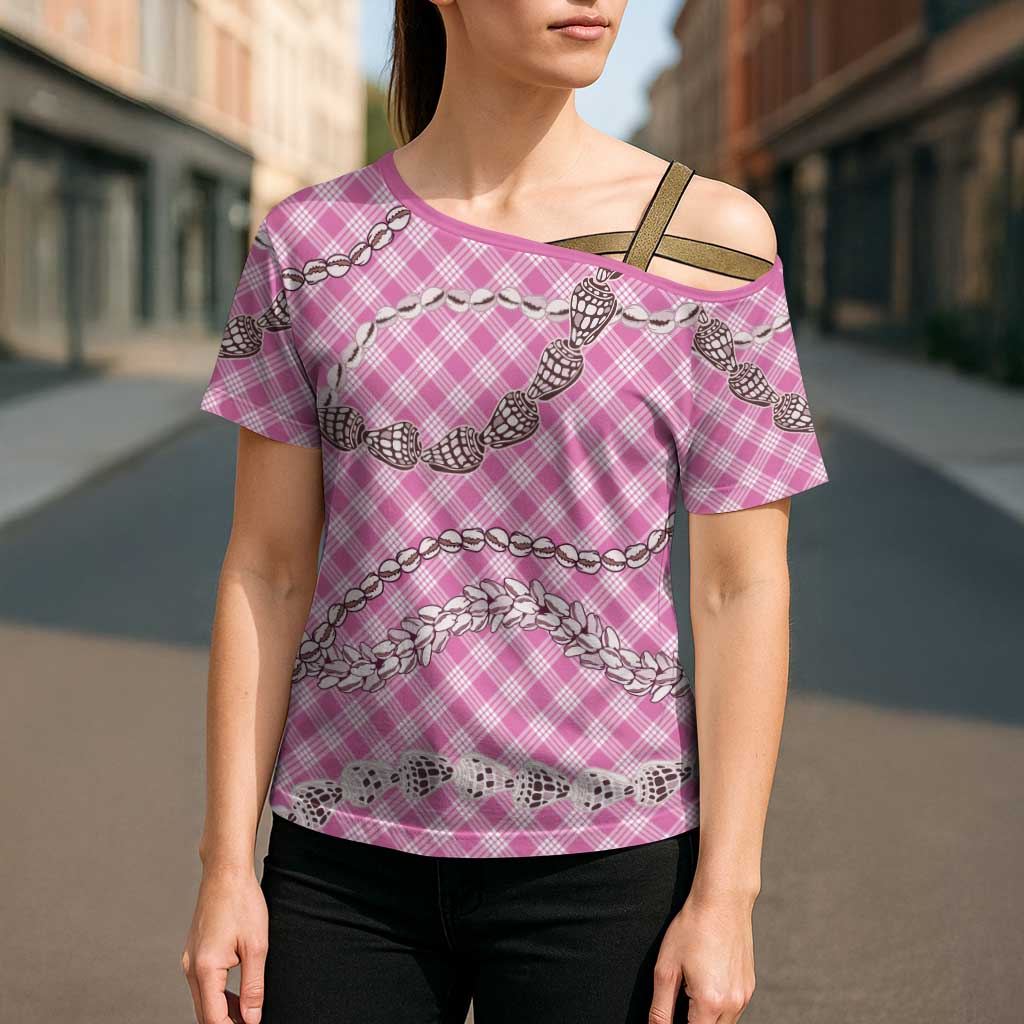 Pink Aloha Hawaii Shell Lei Cross Shoulder Shirt Palaka Hebrew Cone Honey Cowrie Elegant Curves LT14 - Polynesian Pride