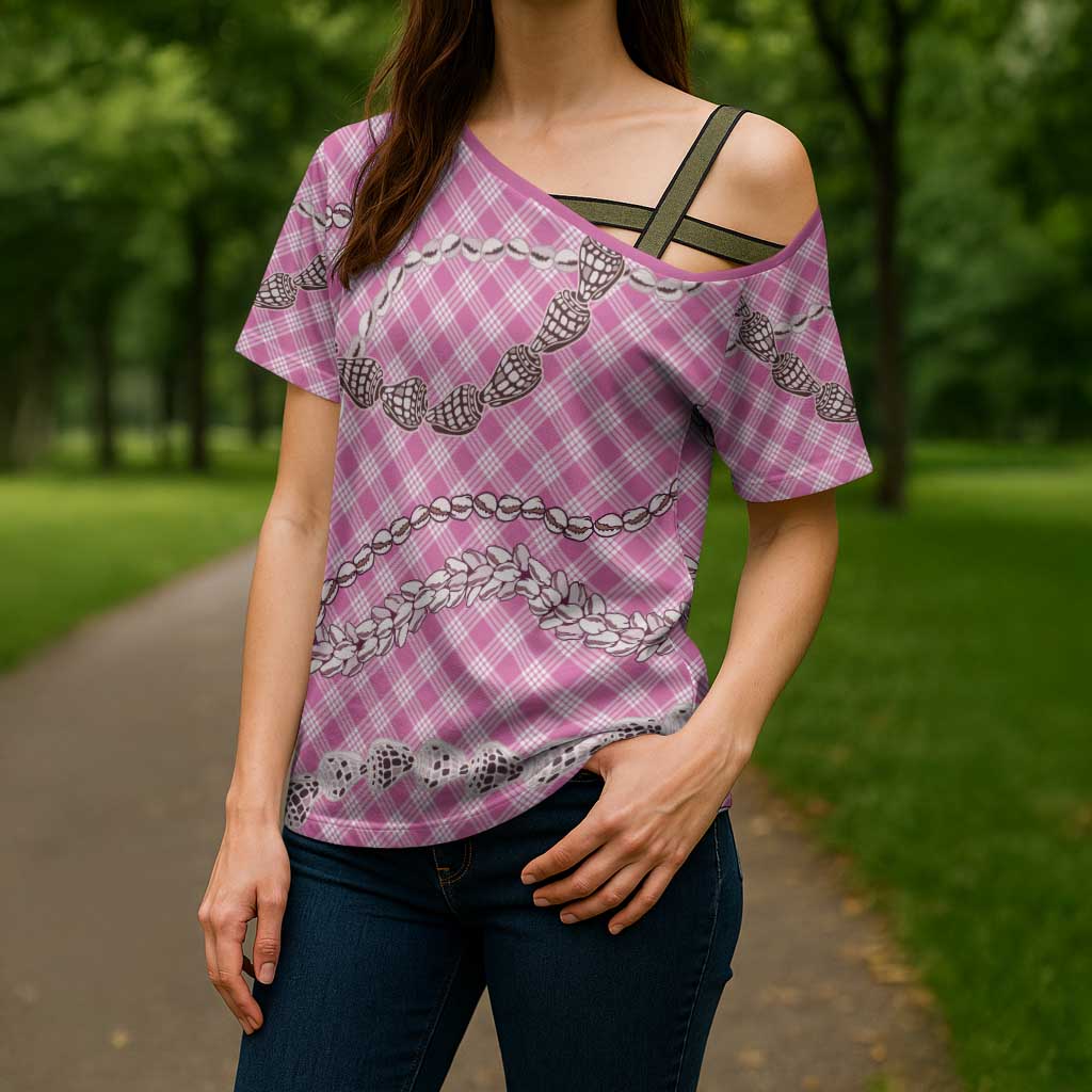 Pink Aloha Hawaii Shell Lei Cross Shoulder Shirt Palaka Hebrew Cone Honey Cowrie Elegant Curves LT14 - Polynesian Pride