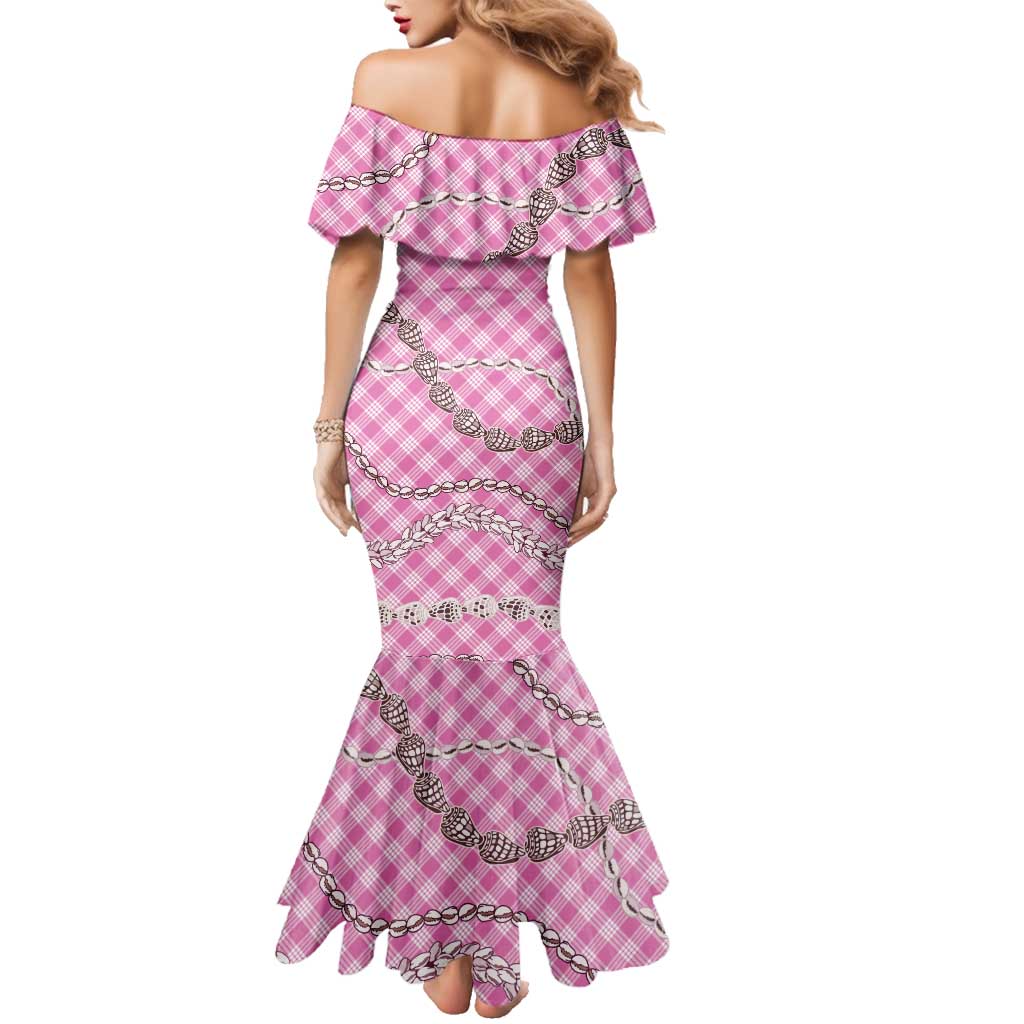Pink Aloha Hawaii Shell Lei Family Matching Mermaid Dress and Hawaiian Shirt Palaka Hebrew Cone Honey Cowrie Elegant Curves LT14 - Polynesian Pride