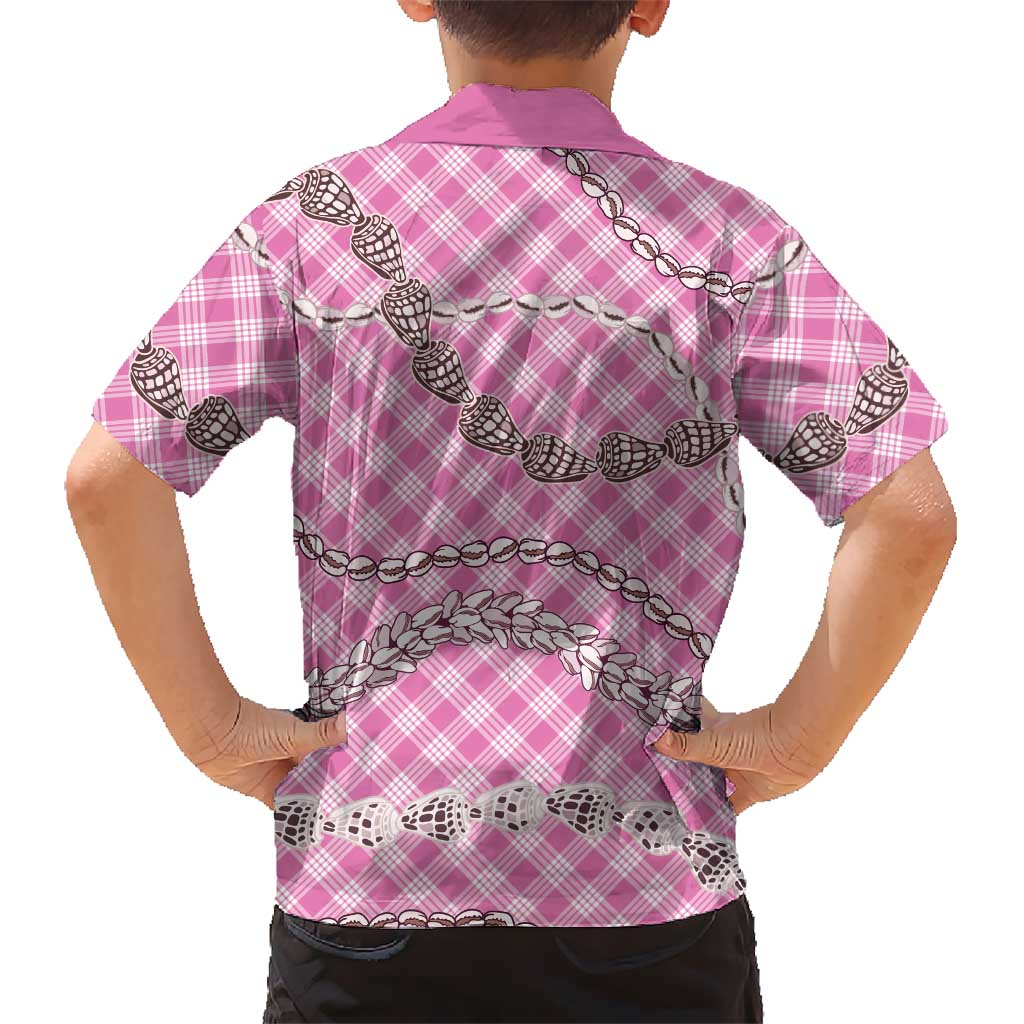 Pink Aloha Hawaii Shell Lei Family Matching Off The Shoulder Long Sleeve Dress and Hawaiian Shirt Palaka Hebrew Cone Honey Cowrie Elegant Curves LT14 - Polynesian Pride