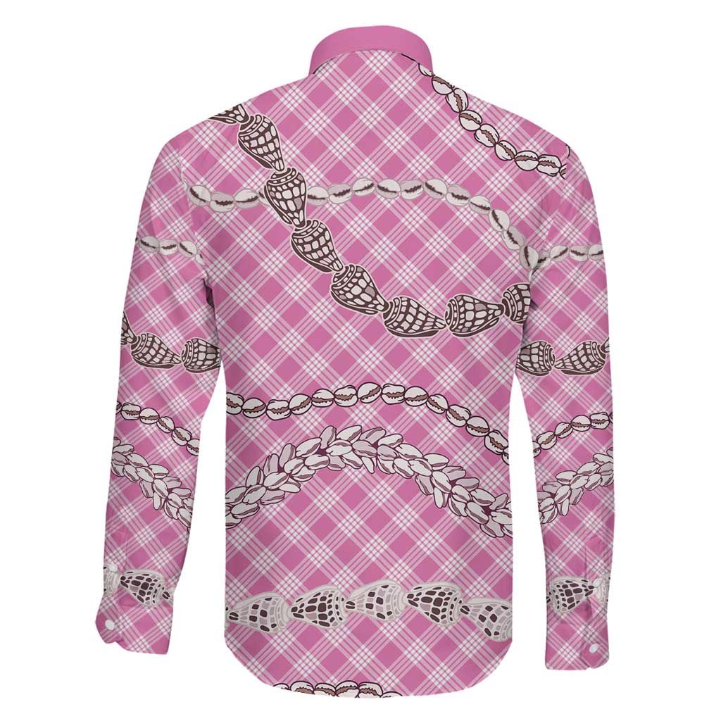 Pink Aloha Hawaii Shell Lei Family Matching Off The Shoulder Long Sleeve Dress and Hawaiian Shirt Palaka Hebrew Cone Honey Cowrie Elegant Curves LT14 - Polynesian Pride