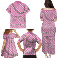 Pink Aloha Hawaii Shell Lei Family Matching Puletasi and Hawaiian Shirt Palaka Hebrew Cone Honey Cowrie Elegant Curves LT14 - Polynesian Pride