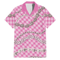 Pink Aloha Hawaii Shell Lei Family Matching Summer Maxi Dress and Hawaiian Shirt Palaka Hebrew Cone Honey Cowrie Elegant Curves LT14 Dad's Shirt - Short Sleeve Pink - Polynesian Pride