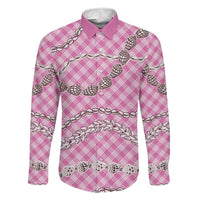 Pink Aloha Hawaii Shell Lei Family Matching Summer Maxi Dress and Hawaiian Shirt Palaka Hebrew Cone Honey Cowrie Elegant Curves LT14 Dad's Shirt - Long Sleeve Pink - Polynesian Pride