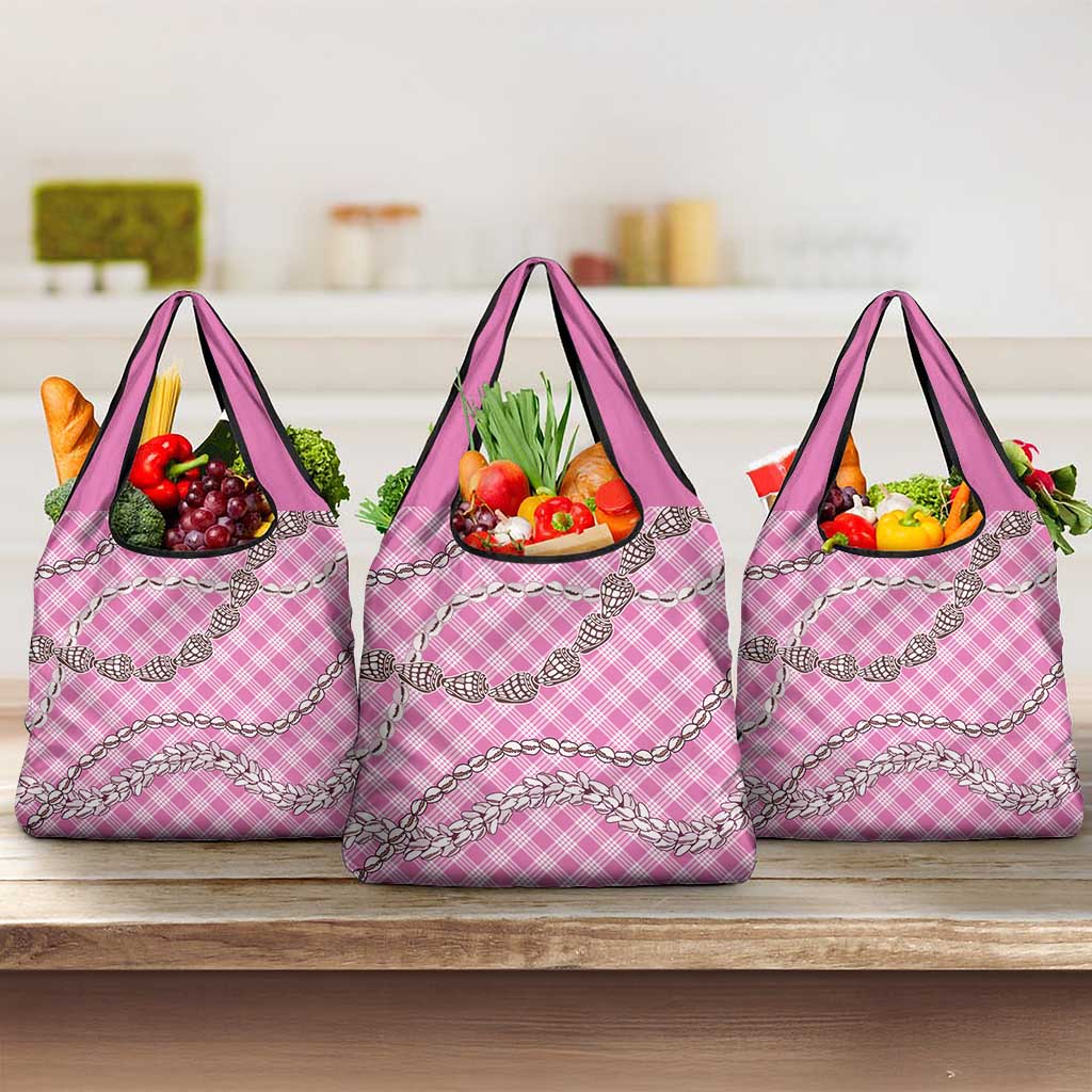 Pink Aloha Hawaii Shell Lei Grocery Bag Palaka Hebrew Cone Honey Cowrie Elegant Curves - Polynesian Pride