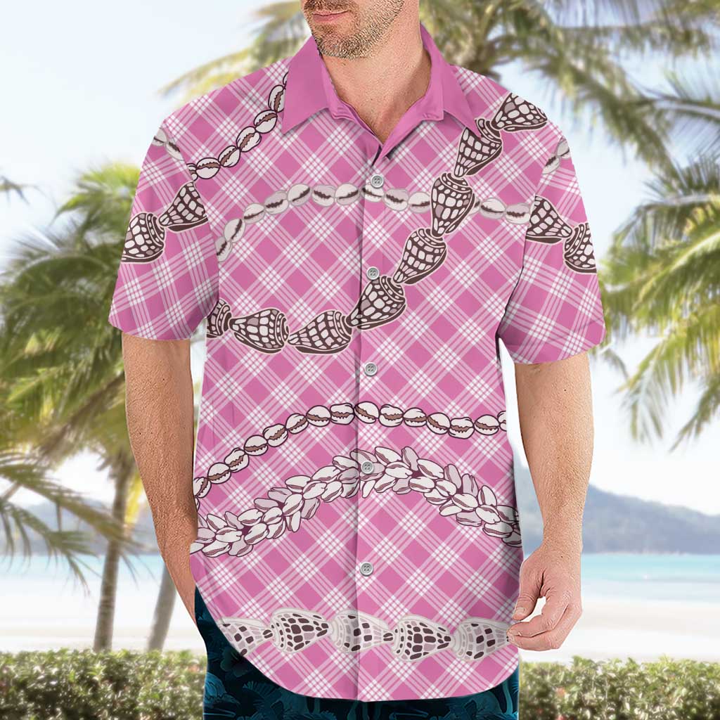 Pink Aloha Hawaii Shell Lei Hawaiian Shirt Palaka Hebrew Cone Honey Cowrie Elegant Curves - Polynesian Pride