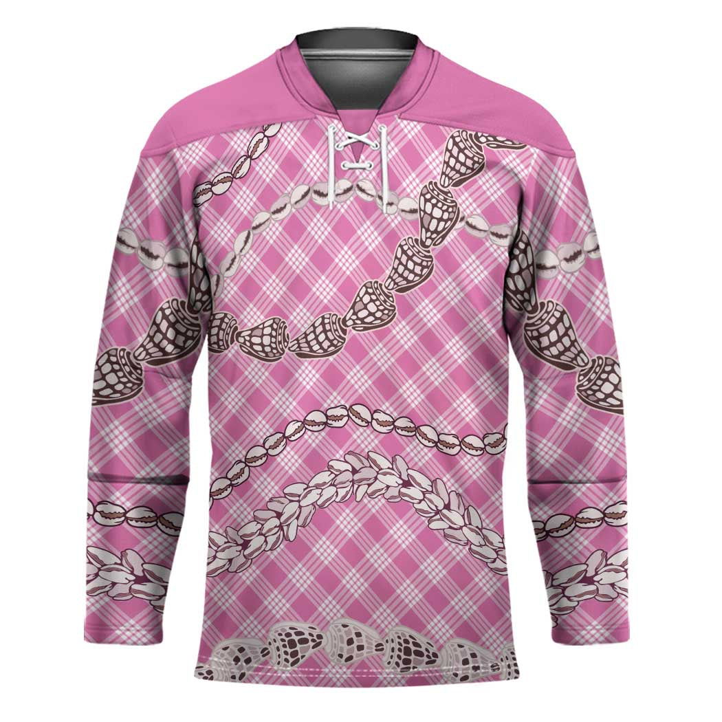 Pink Aloha Hawaii Shell Lei Hockey Jersey Palaka Hebrew Cone Honey Cowrie Elegant Curves LT14 Unisex Pink - Polynesian Pride