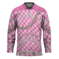 Pink Aloha Hawaii Shell Lei Hockey Jersey Palaka Hebrew Cone Honey Cowrie Elegant Curves LT14 Unisex Pink - Polynesian Pride