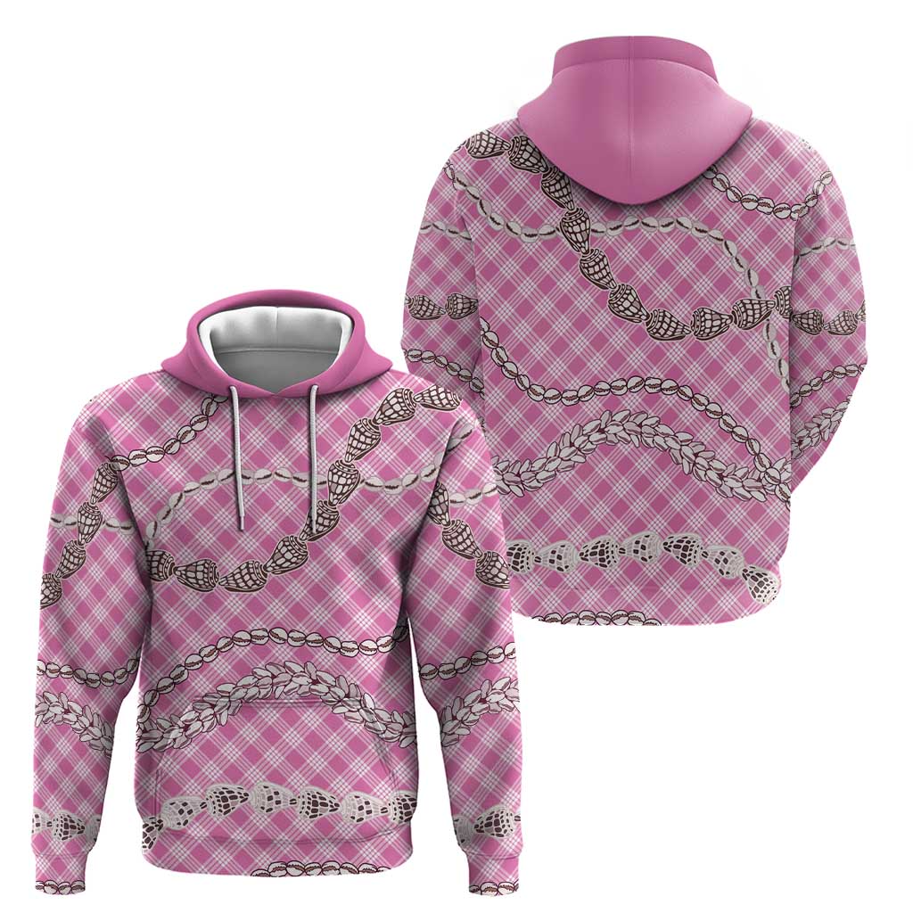 Pink Aloha Hawaii Shell Lei Hoodie Palaka Hebrew Cone Honey Cowrie Elegant Curves - Polynesian Pride