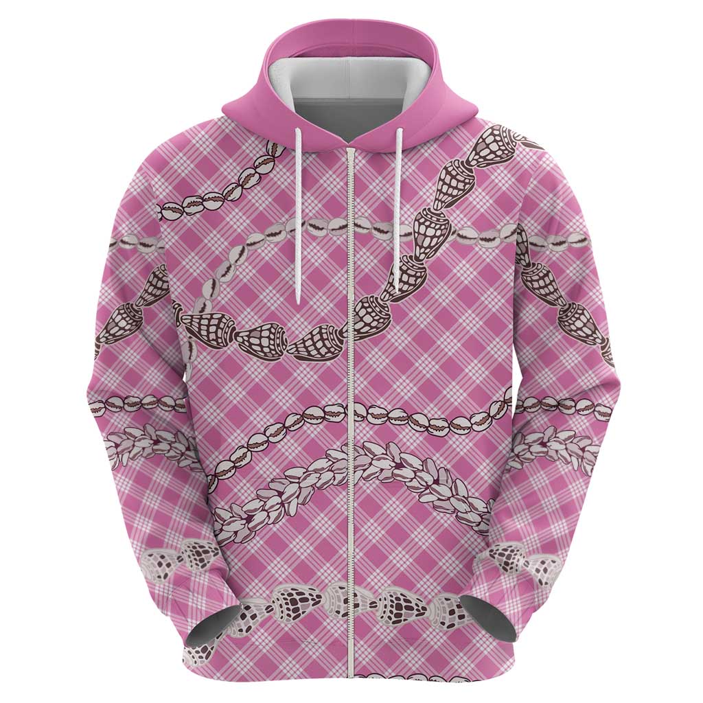 Pink Aloha Hawaii Shell Lei Hoodie Palaka Hebrew Cone Honey Cowrie Elegant Curves - Polynesian Pride