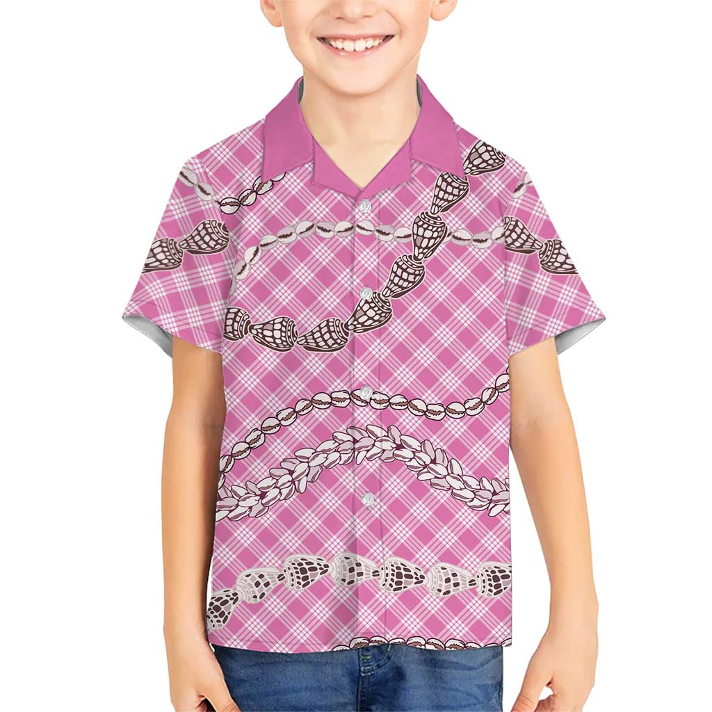 Pink Aloha Hawaii Shell Lei Kid Hawaiian Shirt Palaka Hebrew Cone Honey Cowrie Elegant Curves - Polynesian Pride
