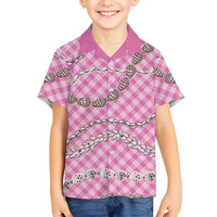 Pink Aloha Hawaii Shell Lei Kid Hawaiian Shirt Palaka Hebrew Cone Honey Cowrie Elegant Curves - Polynesian Pride