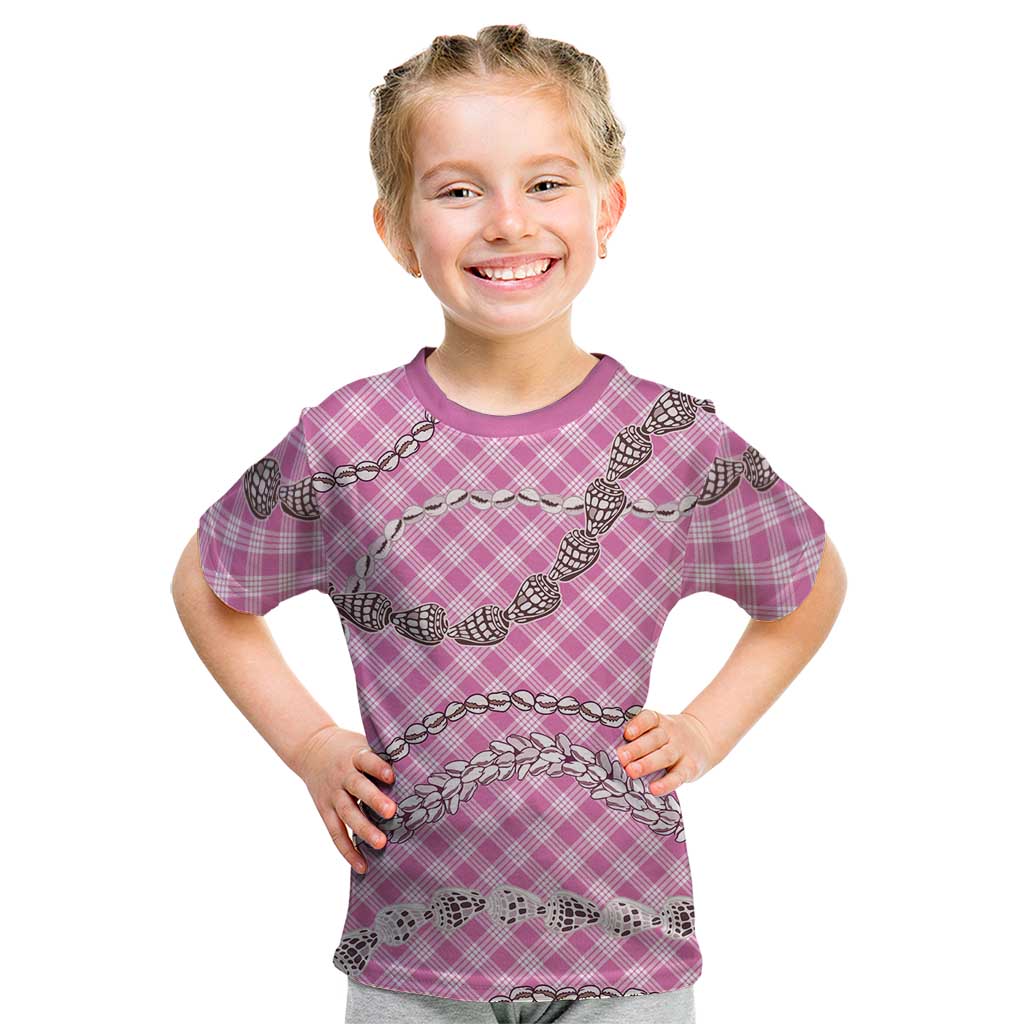Pink Aloha Hawaii Shell Lei Kid T Shirt Palaka Hebrew Cone Honey Cowrie Elegant Curves - Polynesian Pride