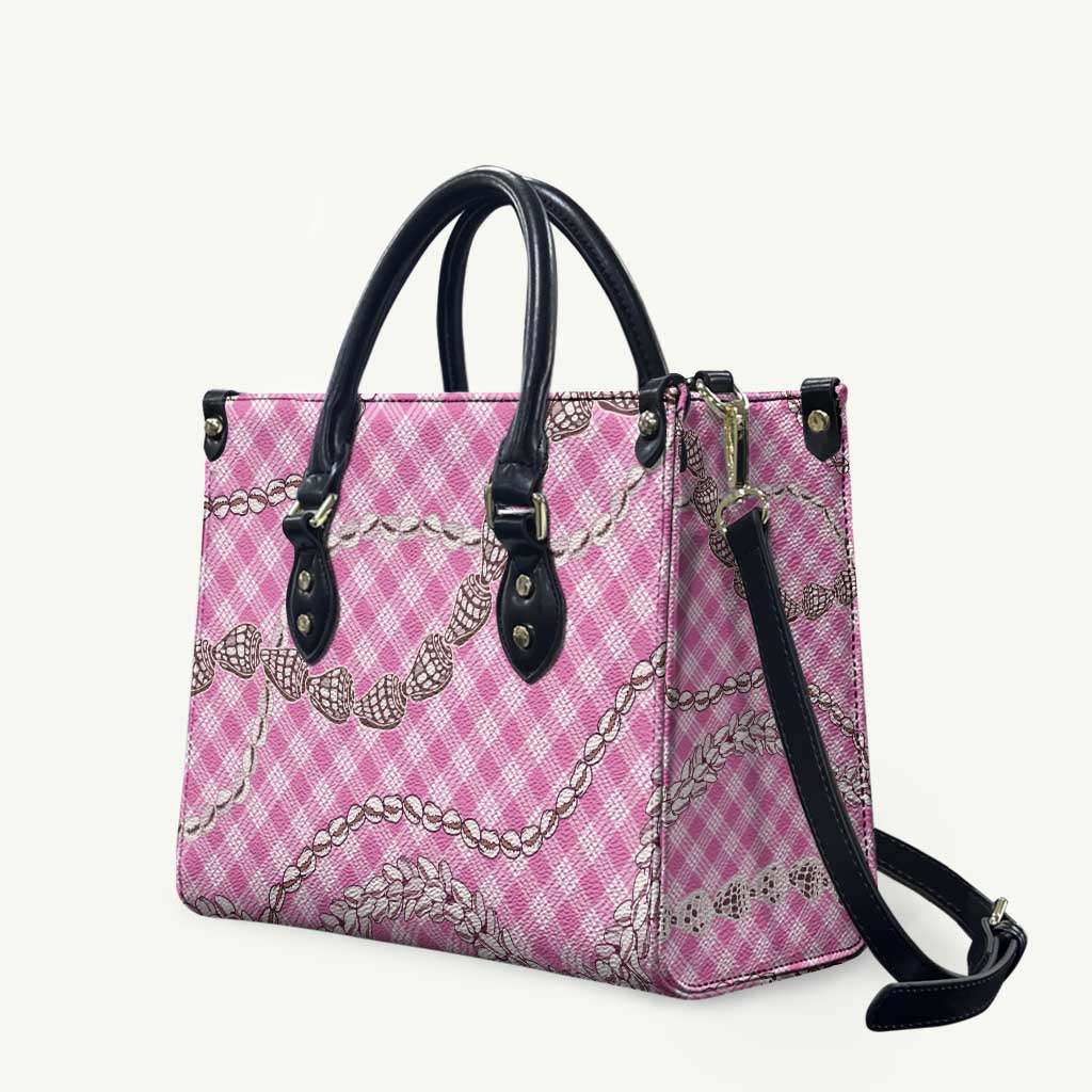 Pink Aloha Hawaii Shell Lei Leather Bag Palaka Hebrew Cone Honey Cowrie Elegant Curves - Polynesian Pride