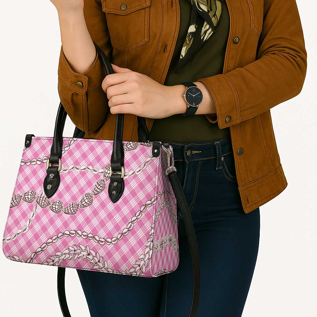 Pink Aloha Hawaii Shell Lei Leather Bag Palaka Hebrew Cone Honey Cowrie Elegant Curves - Polynesian Pride