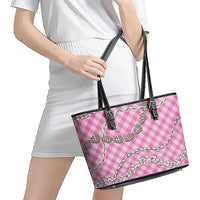 Pink Aloha Hawaii Shell Lei Leather Tote Bag Palaka Hebrew Cone Honey Cowrie Elegant Curves - Polynesian Pride