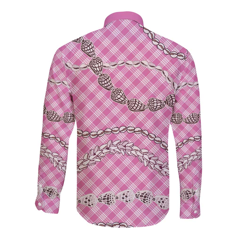Pink Aloha Hawaii Shell Lei Long Sleeve Button Shirt Palaka Hebrew Cone Honey Cowrie Elegant Curves LT14 - Polynesian Pride